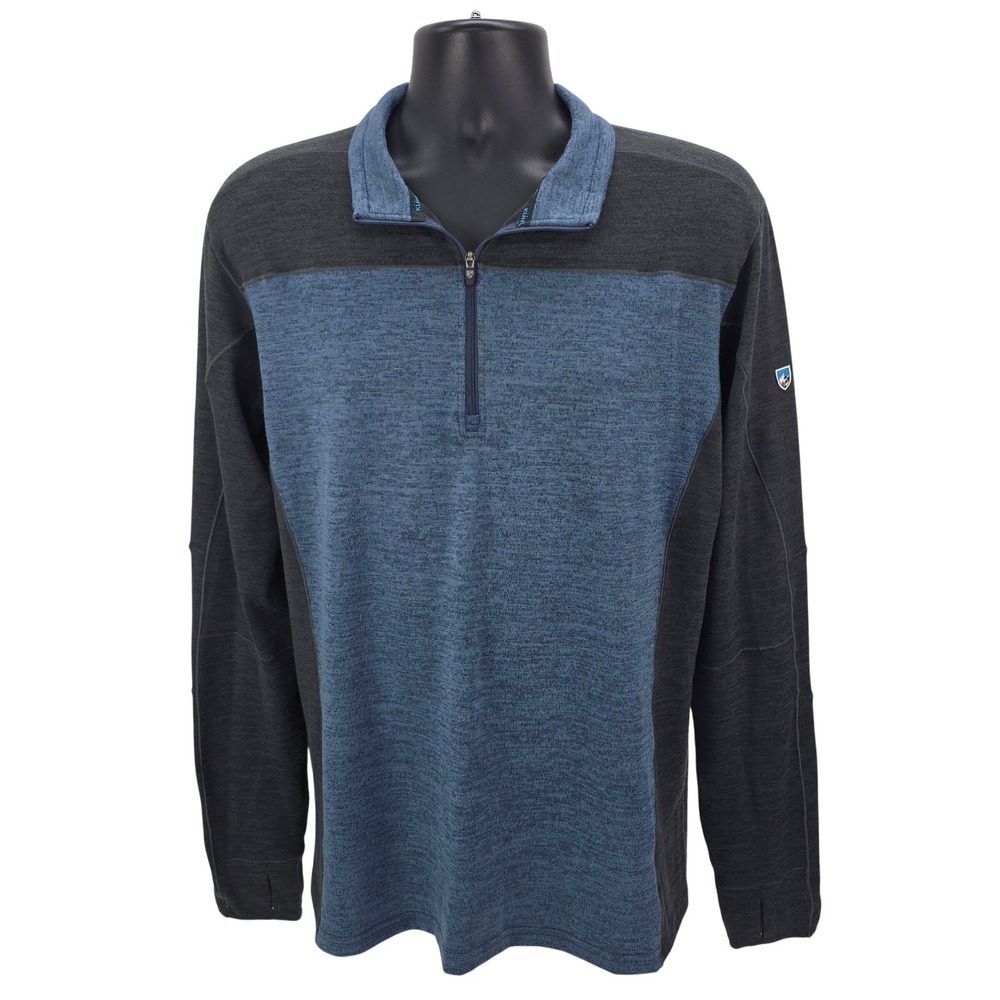 KUHL Ryzer‎ Men's Large Blue/Gray Long Sleeve 1/4 Zip Performance Pullover Shirt